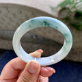 细糯种飘蓝花正圈平安镯 52圈口 天然缅甸A货翡翠（yc501089）