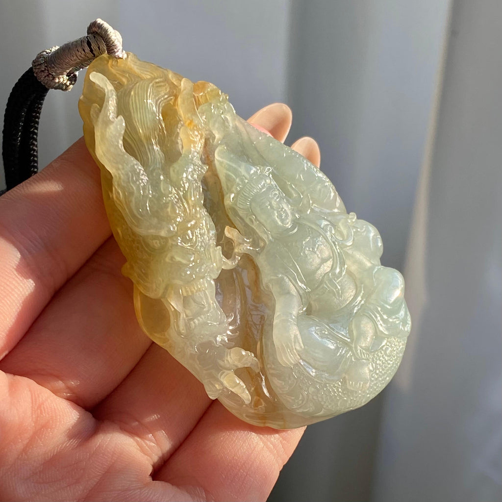 糯冰种黄翡神龙护主牌吊坠（yc214725）