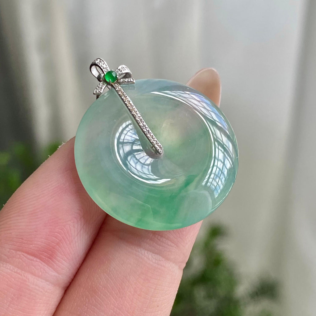 18k金钻镶冰种飘花平安扣diaizq（yc206604）