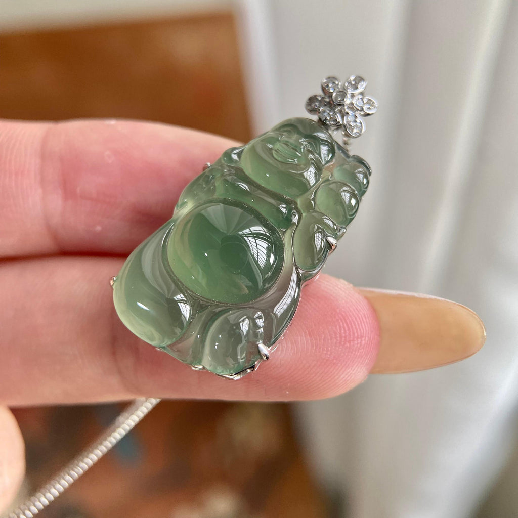 18k金钻镶冰种湖水绿财神吊坠（yc223792）