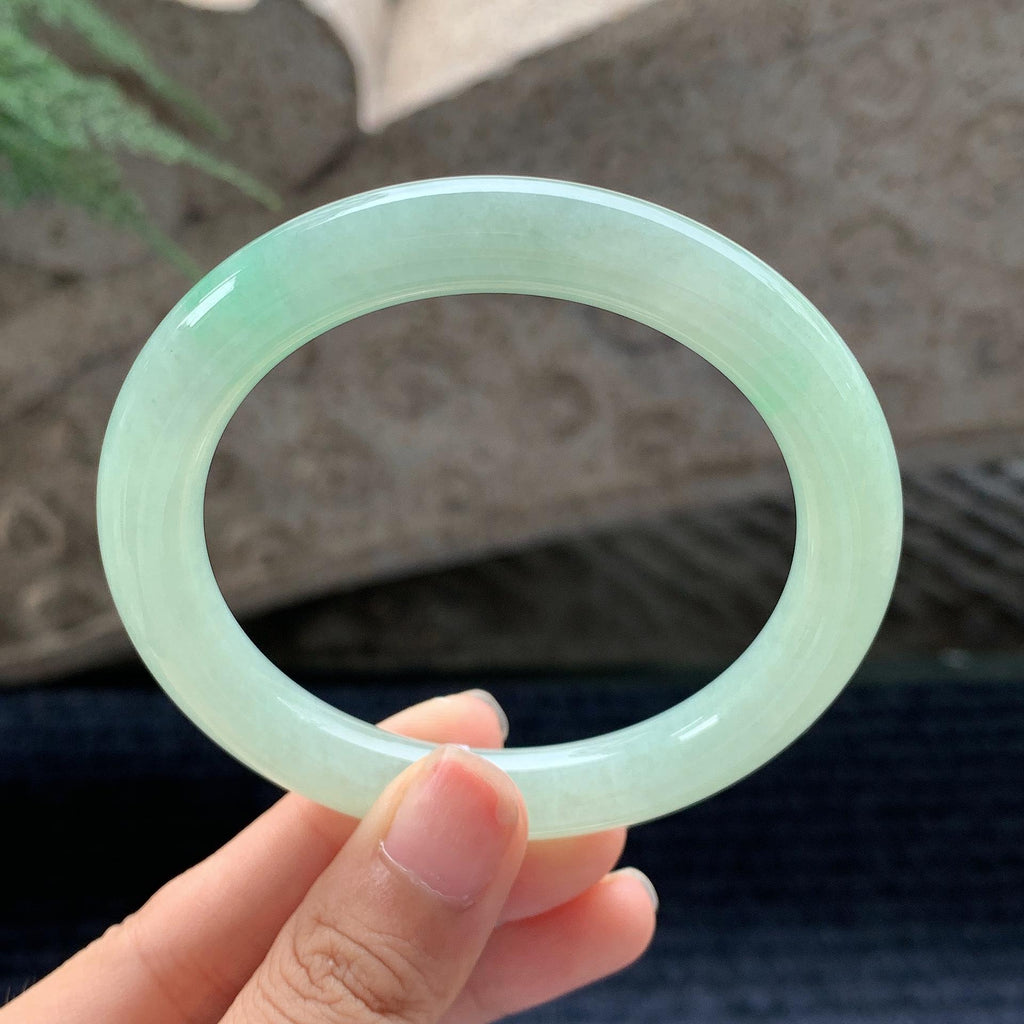 细糯种晴水绿圆条手镯 58.3圈 （yc694796）