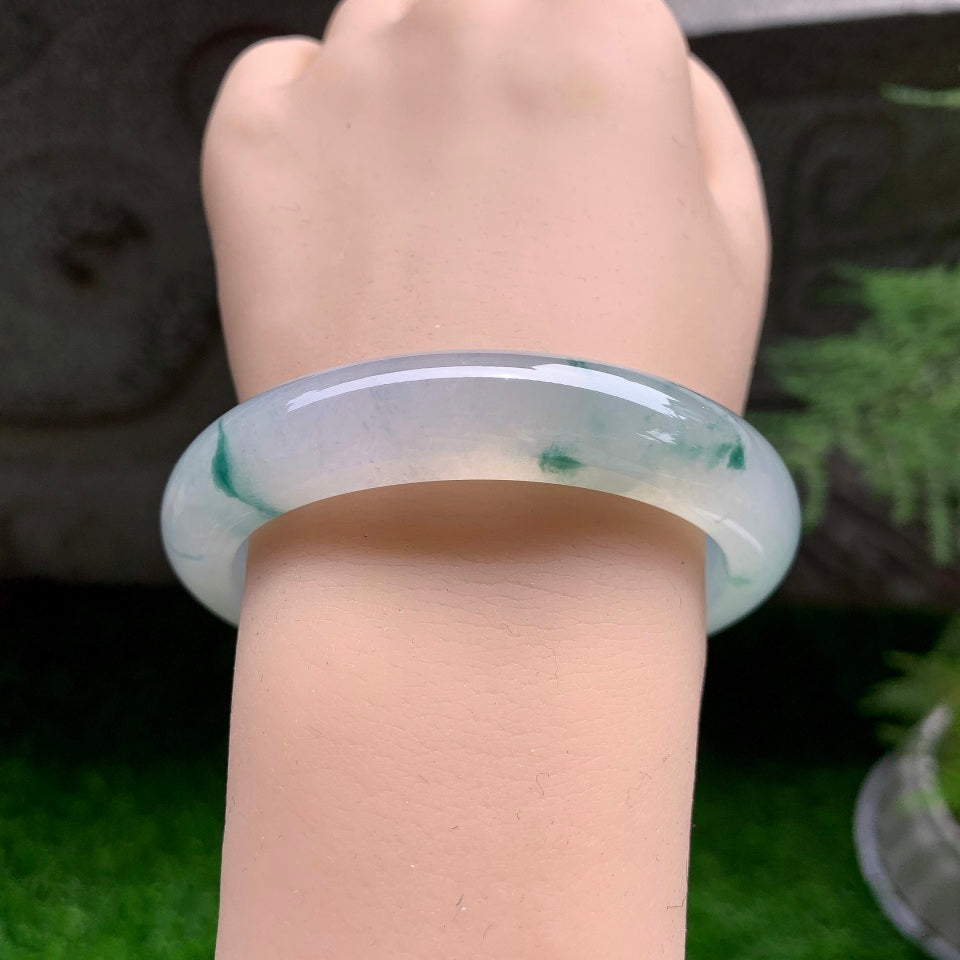 冰种飘花翡翠平安镯（58.8mm）（TF07013508）