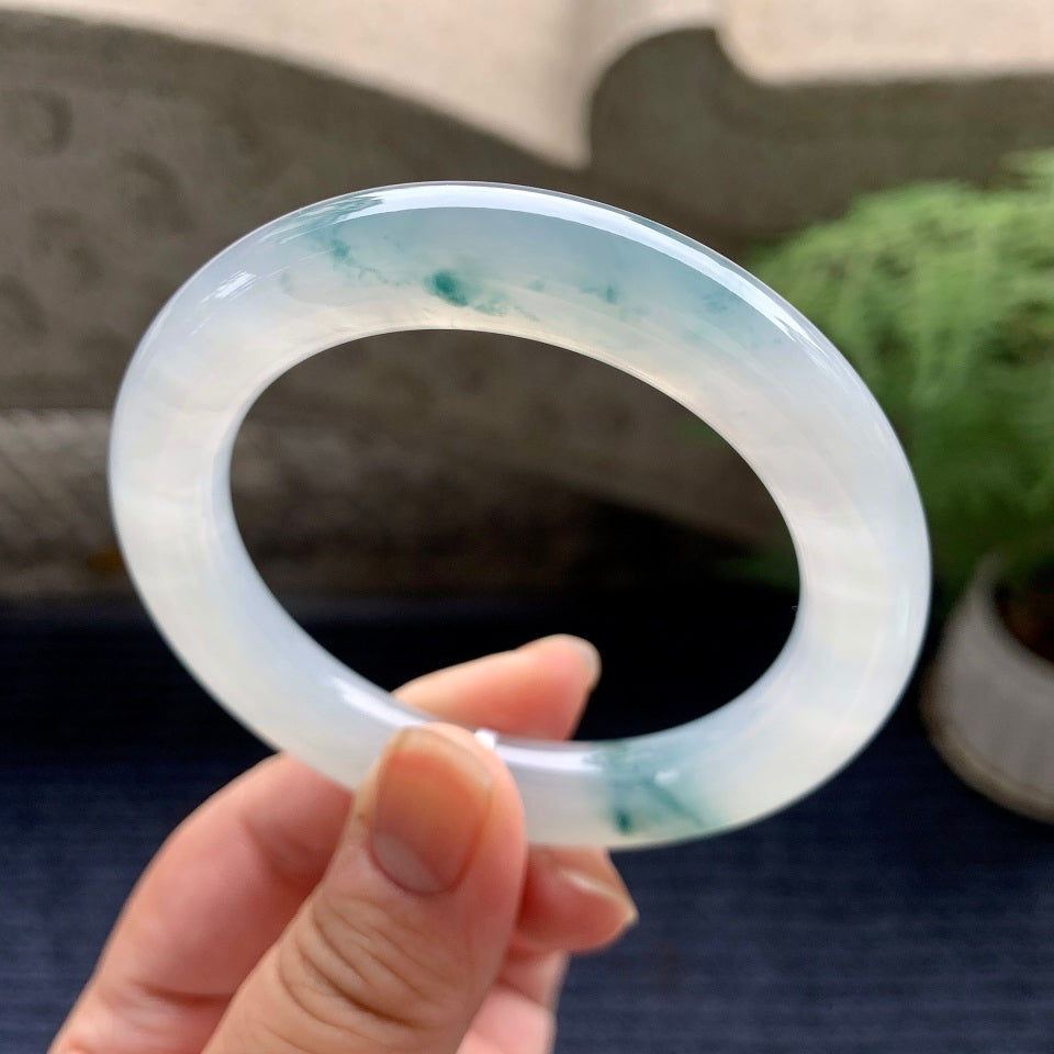 糯冰种飘花圆条手镯（54mm）（yc089909）