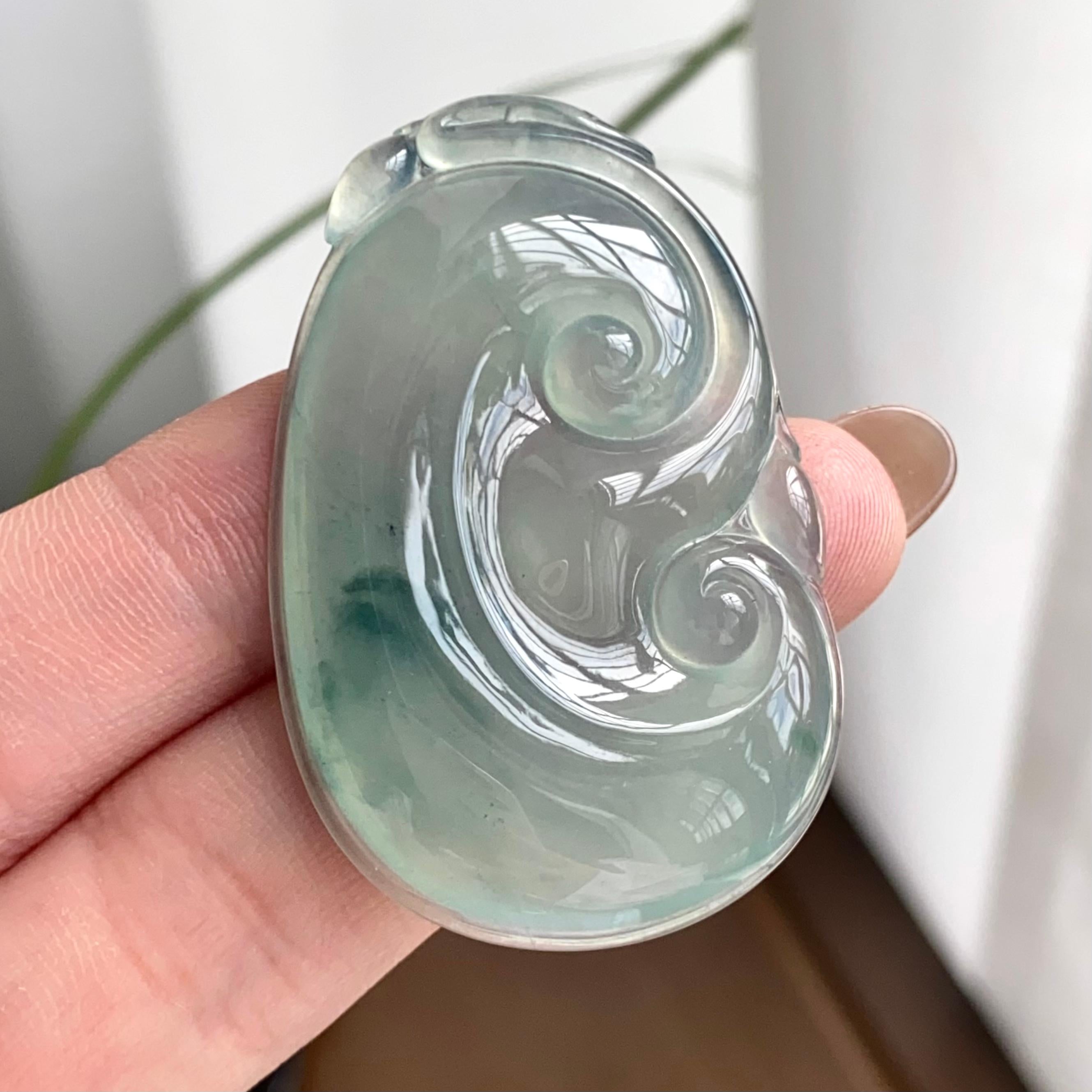 冰种蓝底飘花如意吊坠（yc262756）