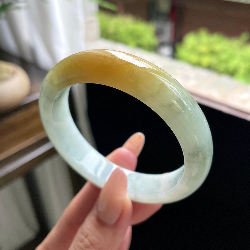 细糯种黄翡正圈平安镯 57圈 天然缅甸A货翡翠（yc693187）