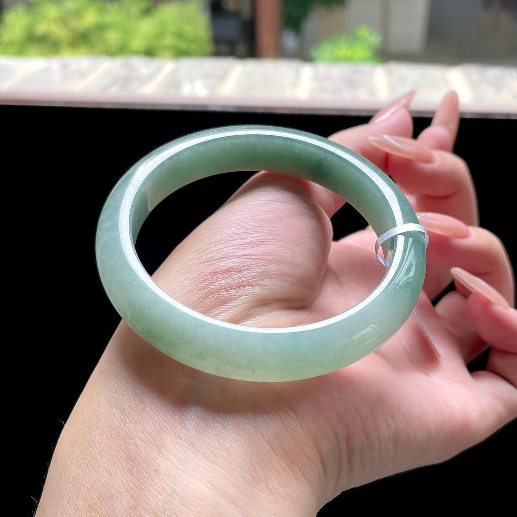 细糯种油青色湖水绿正圈平安镯 57.6圈 天然缅甸A货翡翠（yc522696）