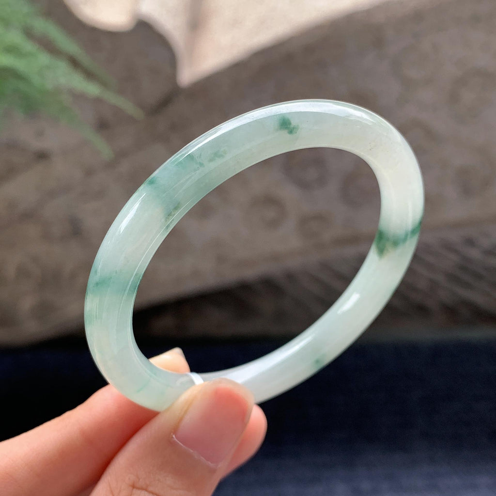 细糯种飘花圆条手镯 51.5圈 天然缅甸A货翡翠（yc696405）