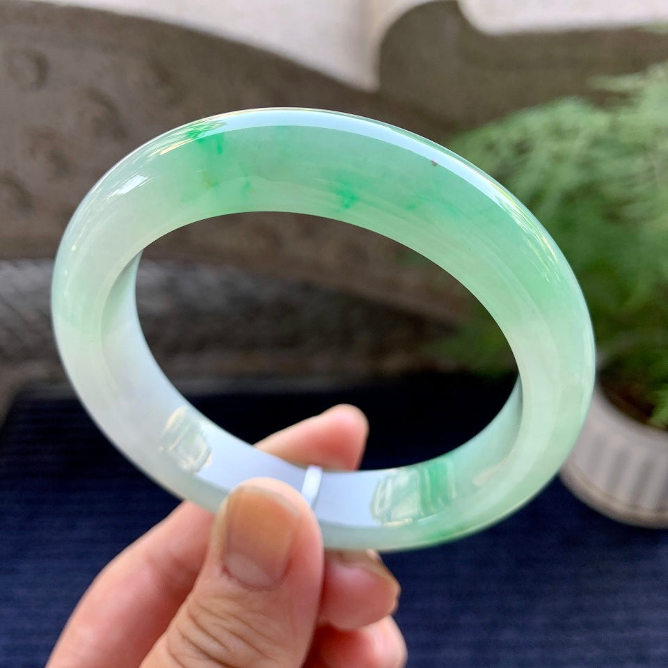 细糯种飘绿平安镯（57.8mm）（yc098523）