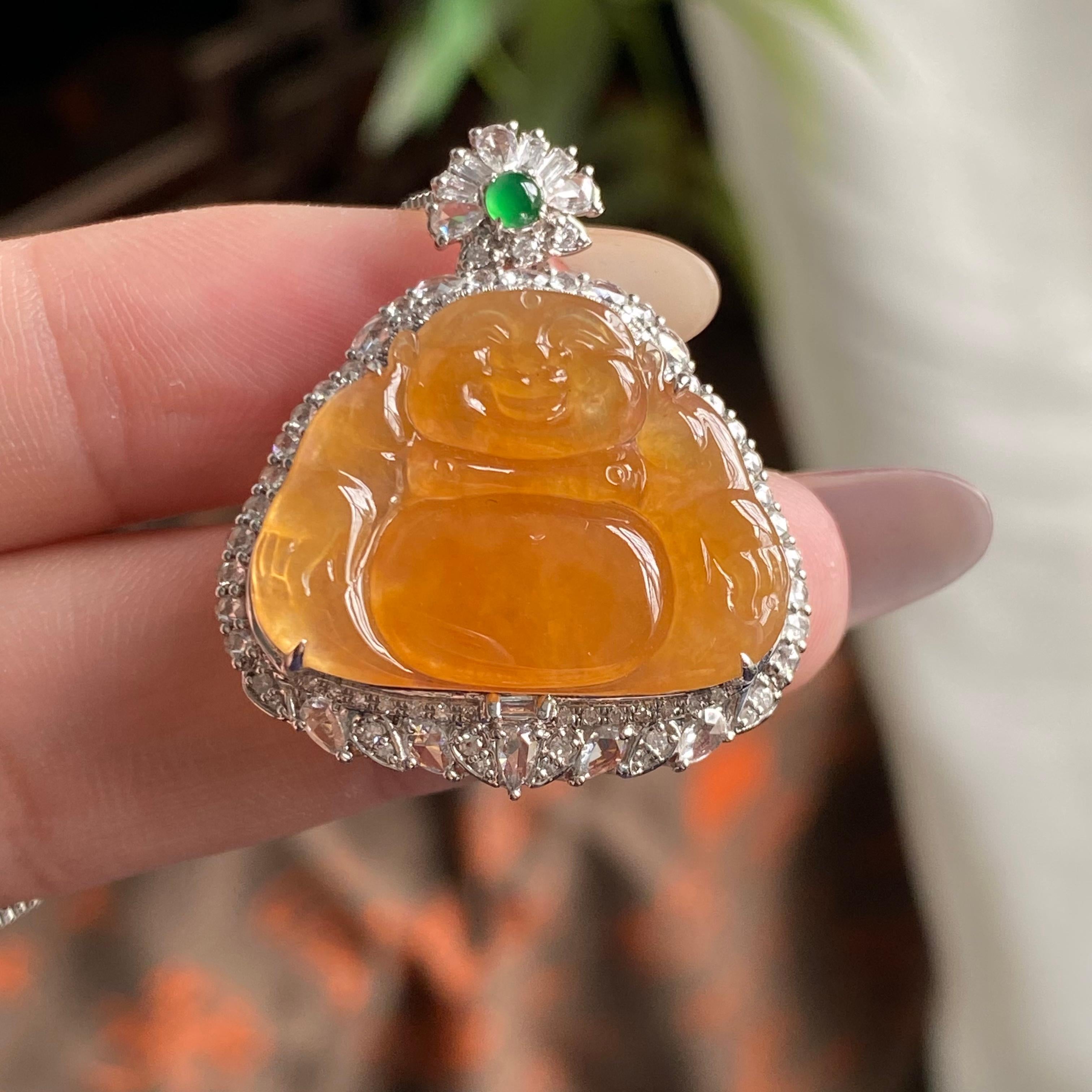 18k金钻镶冰种黄翡佛公吊坠（yc195159）