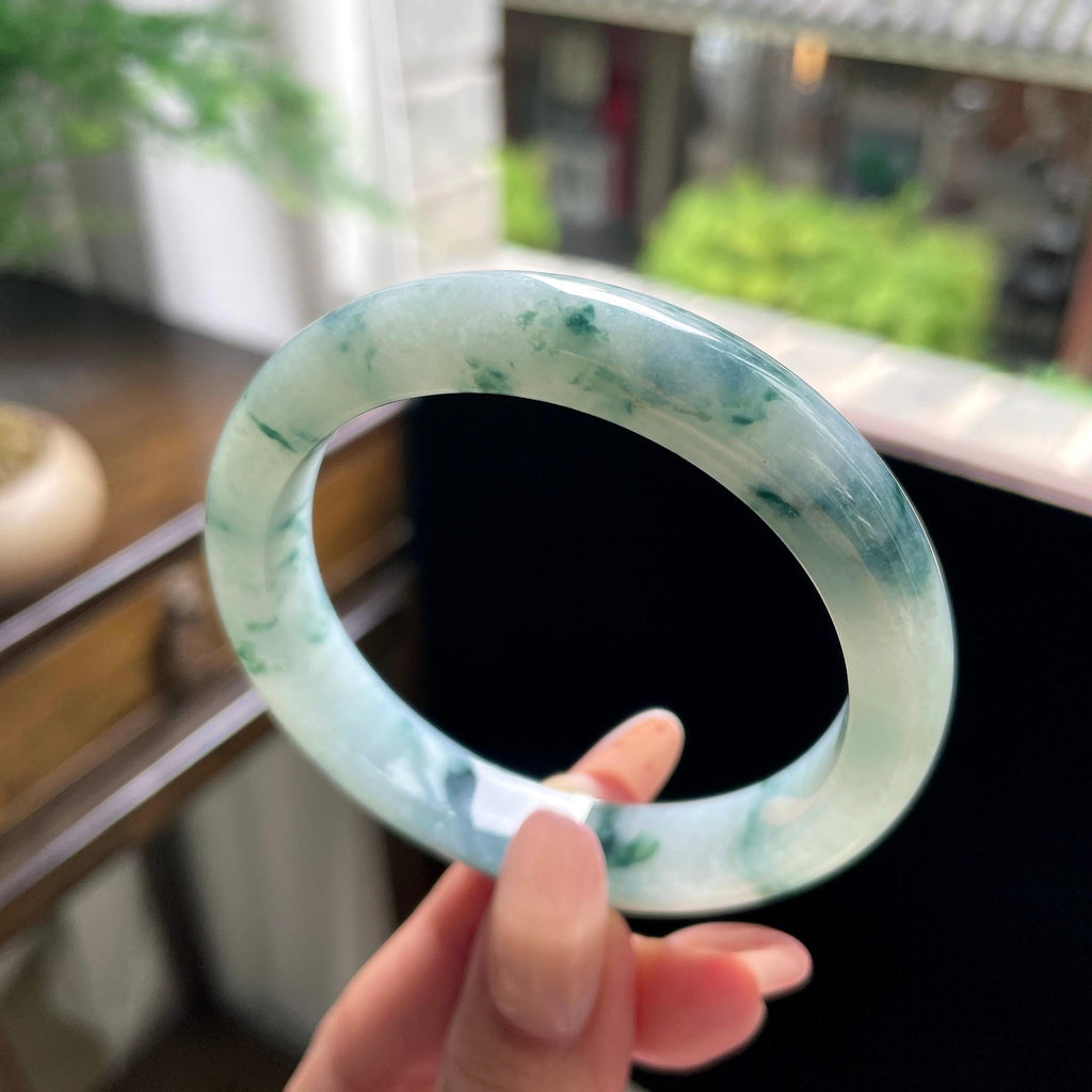 细糯种飘花正圈平安镯 55圈 天然缅甸A货翡翠（yc696435）