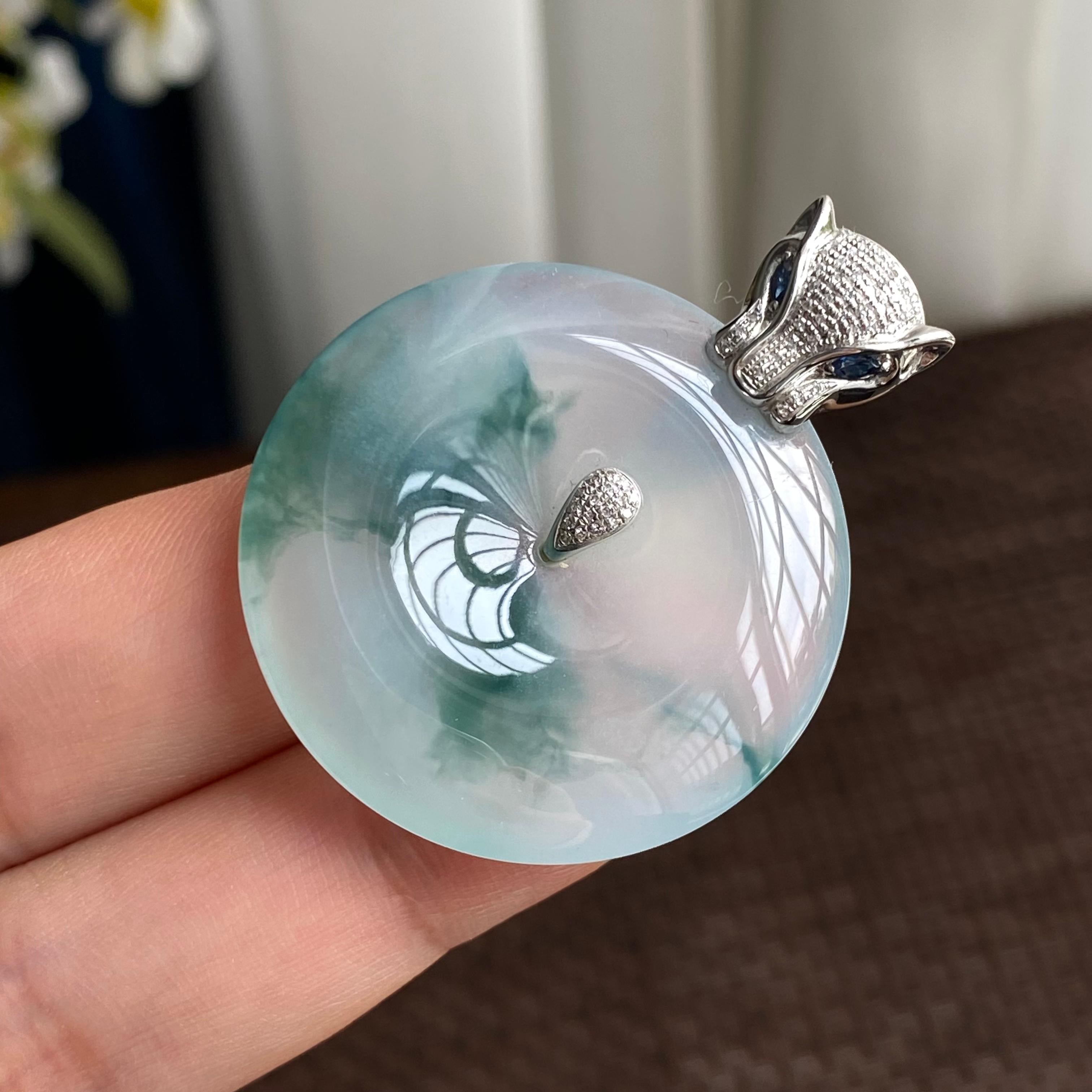 18K金钻镶糯冰种飘花平安扣吊坠（yc293138）