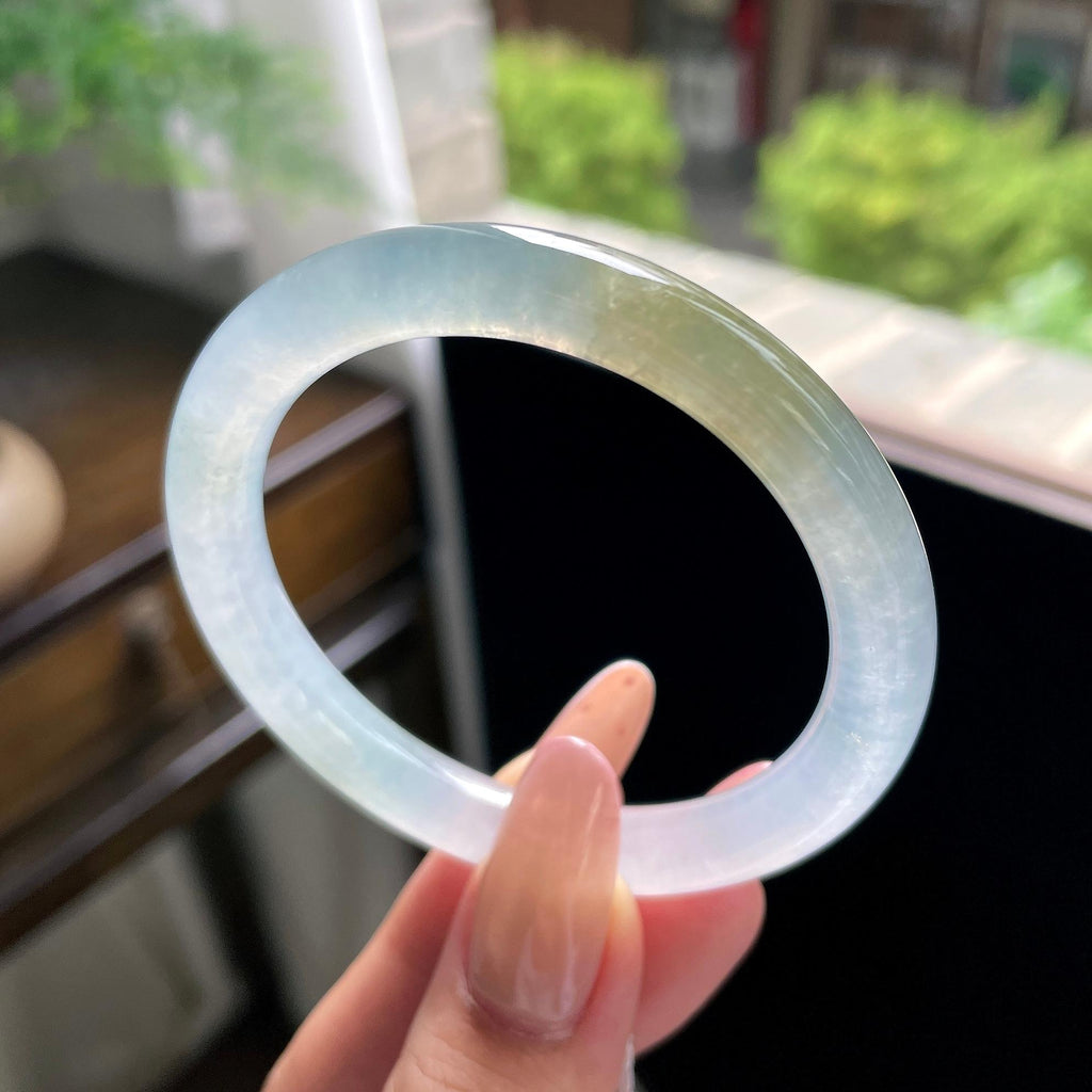 小圈口 糯冰种冰黄翡圆条美人条 52圈 天然缅甸A货翡翠（yc703276）