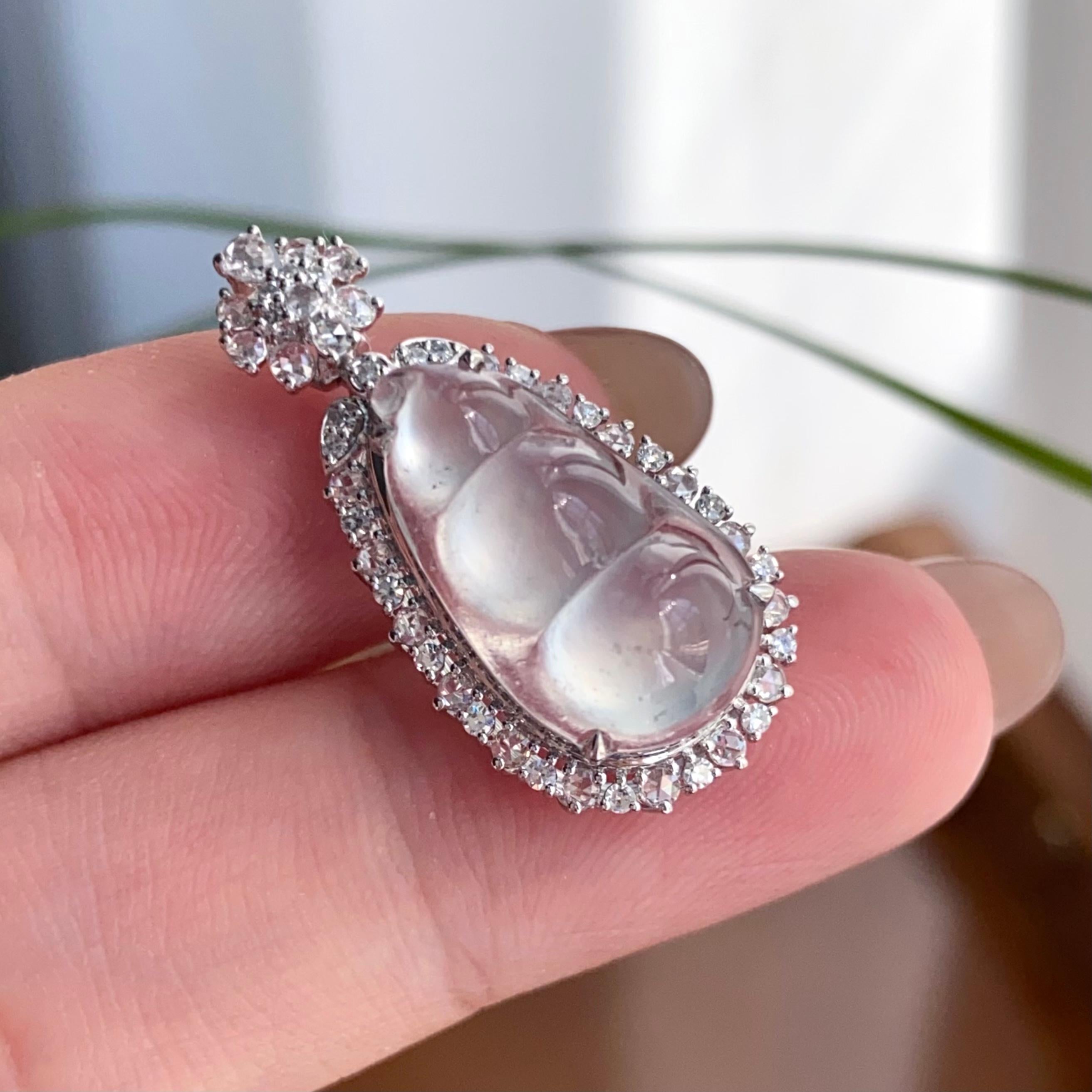 18k金钻镶冰玻种白月光福豆吊坠（yc256127）