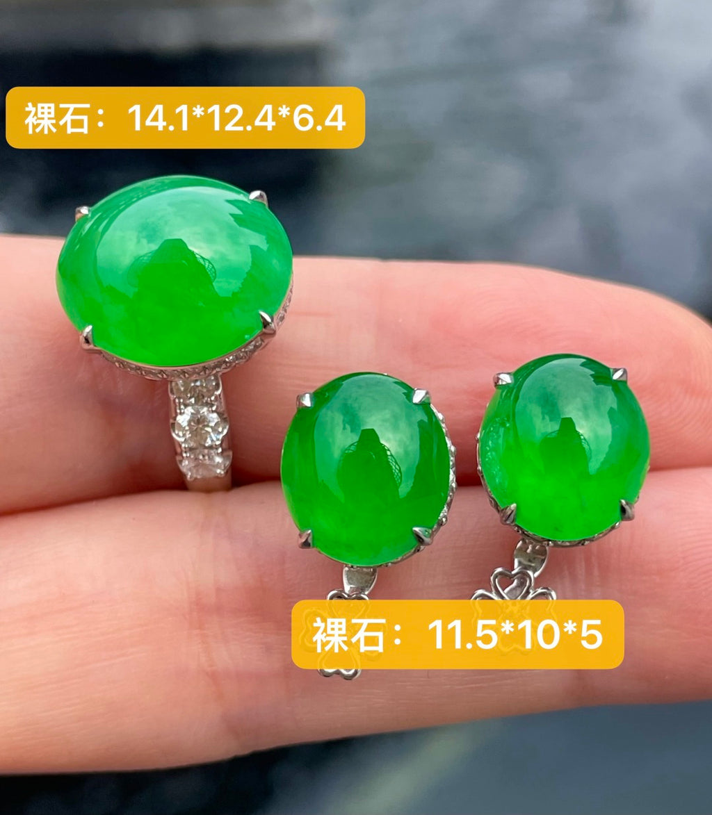 绿蛋戒指、耳钉套装 一整套青绿 （wg0032210）