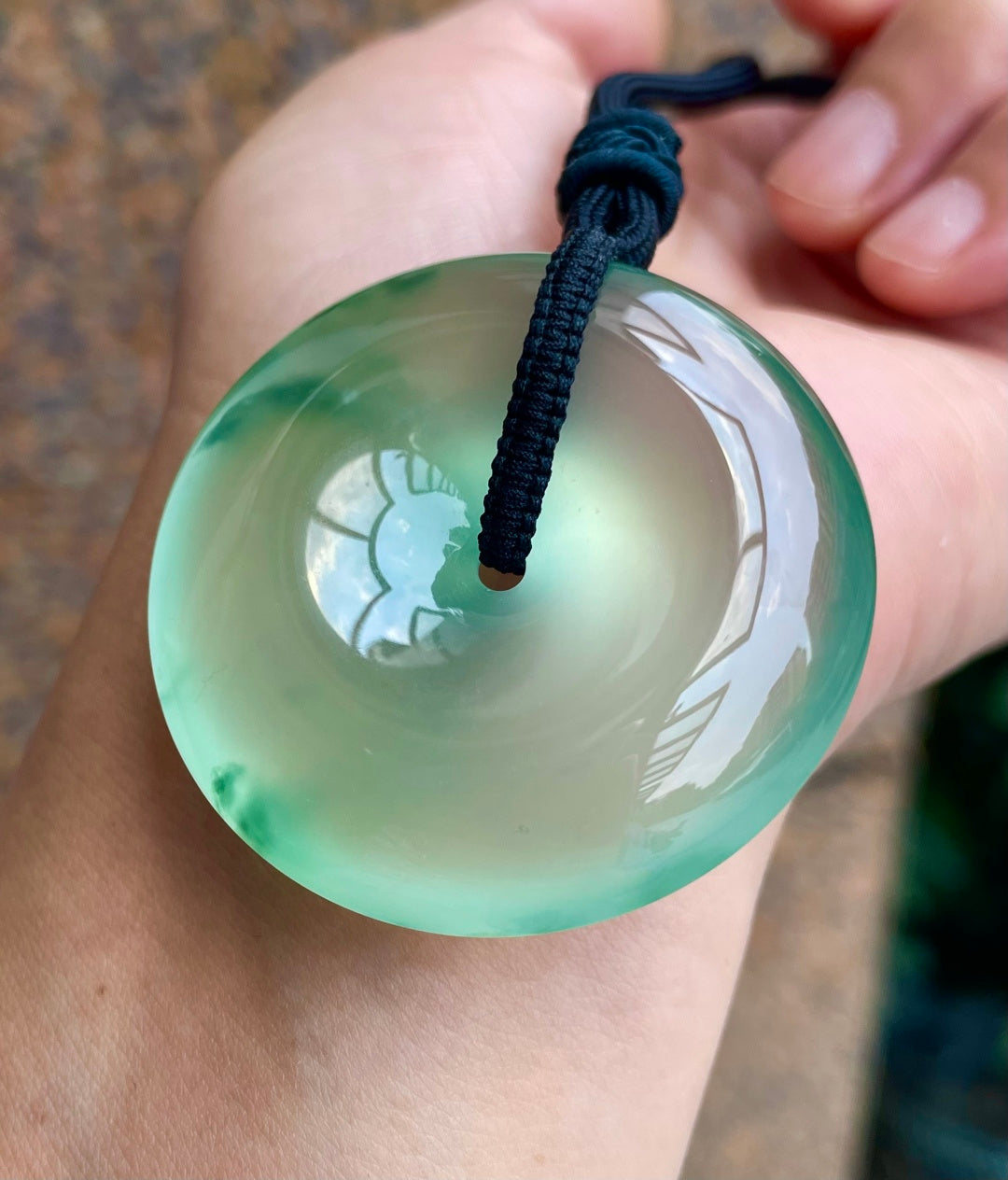 高冰种晴水飘花平安扣挂件（wg0032629）