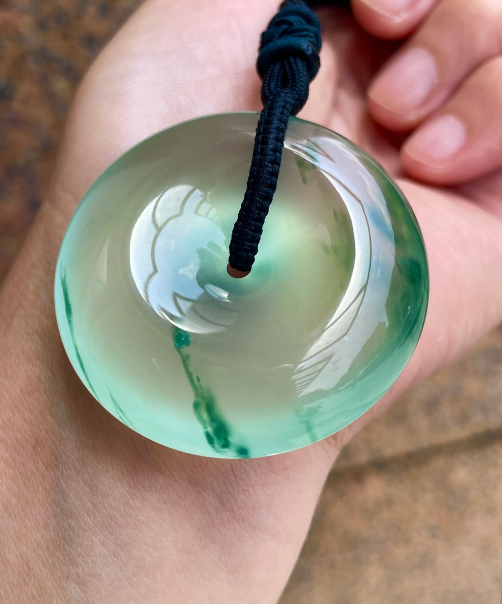 高冰种晴水飘花平安扣挂件（wg0032629）