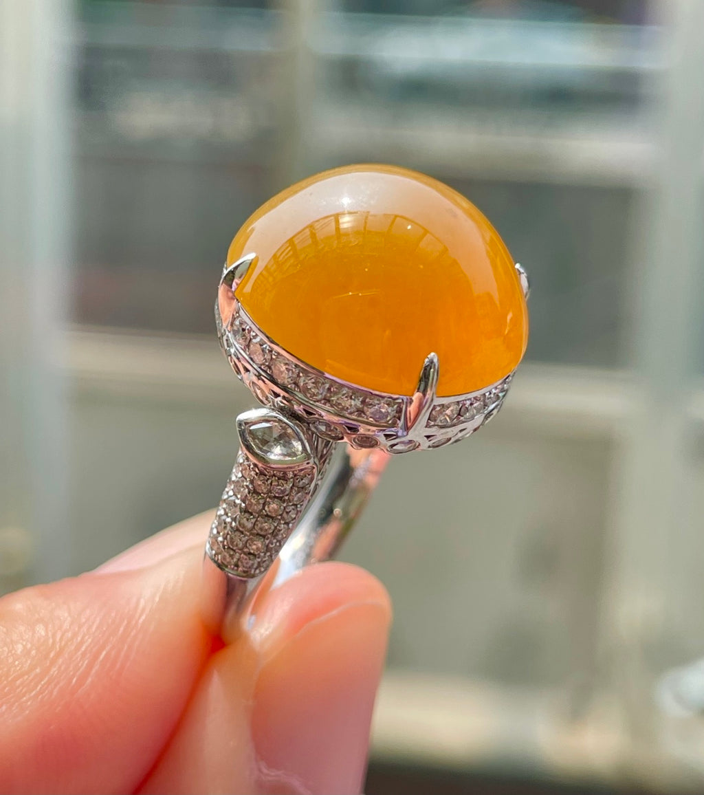黄翡戒指 金翡凝巨蛋，指间揽荣华（wg0032926）