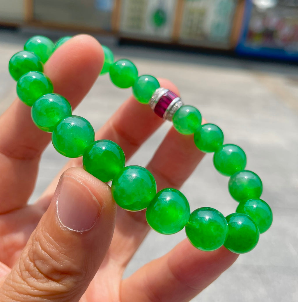 冰种阳绿圆珠手串（wg0032922）