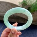 细糯种晴底飘绿花正圈平安镯 56.7圈口 天然缅甸A货翡翠（yc701139）