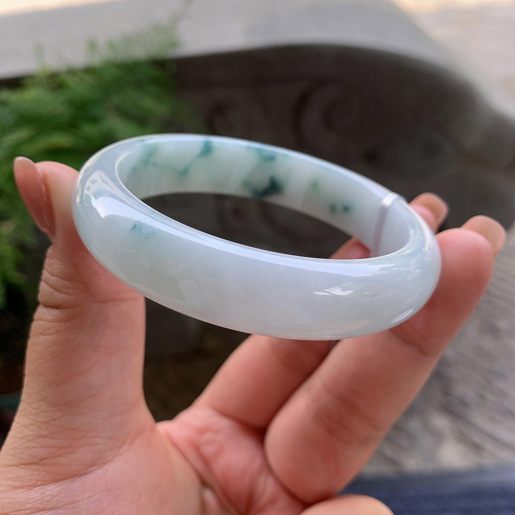 细糯种飘蓝花正圈平安镯 55圈口 天然缅甸A货翡翠（yc501360）