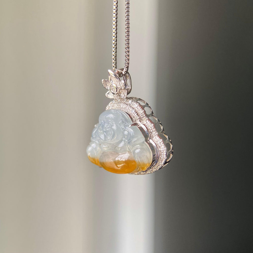 18k金钻镶冰种黄翡佛公吊坠（yc217186）