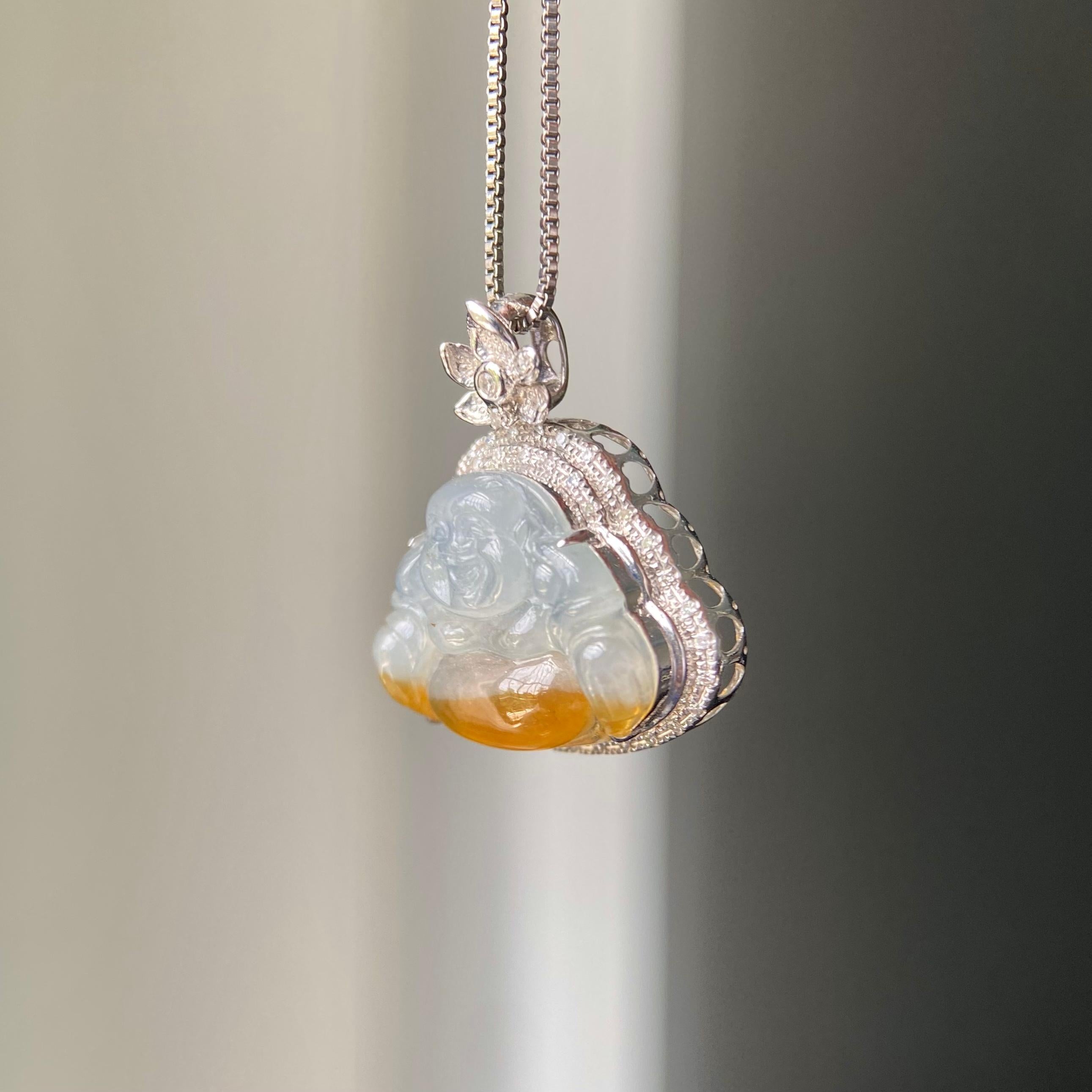 18k金钻镶冰种黄翡佛公吊坠（yc217186）