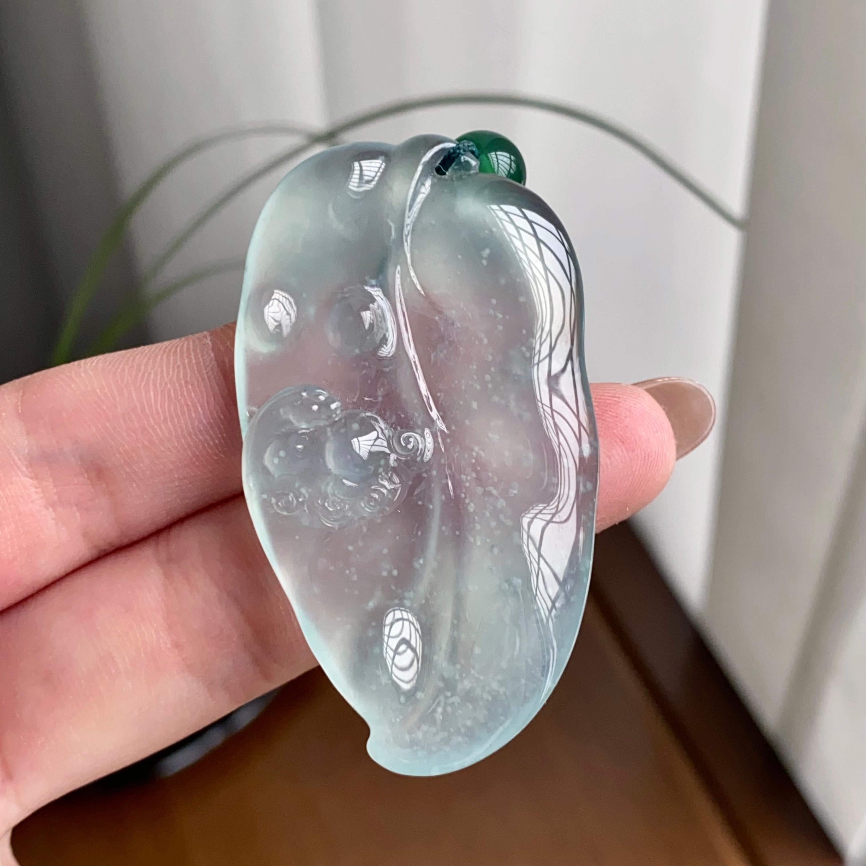 高冰种雪花棉玉叶吊坠（yc260827）