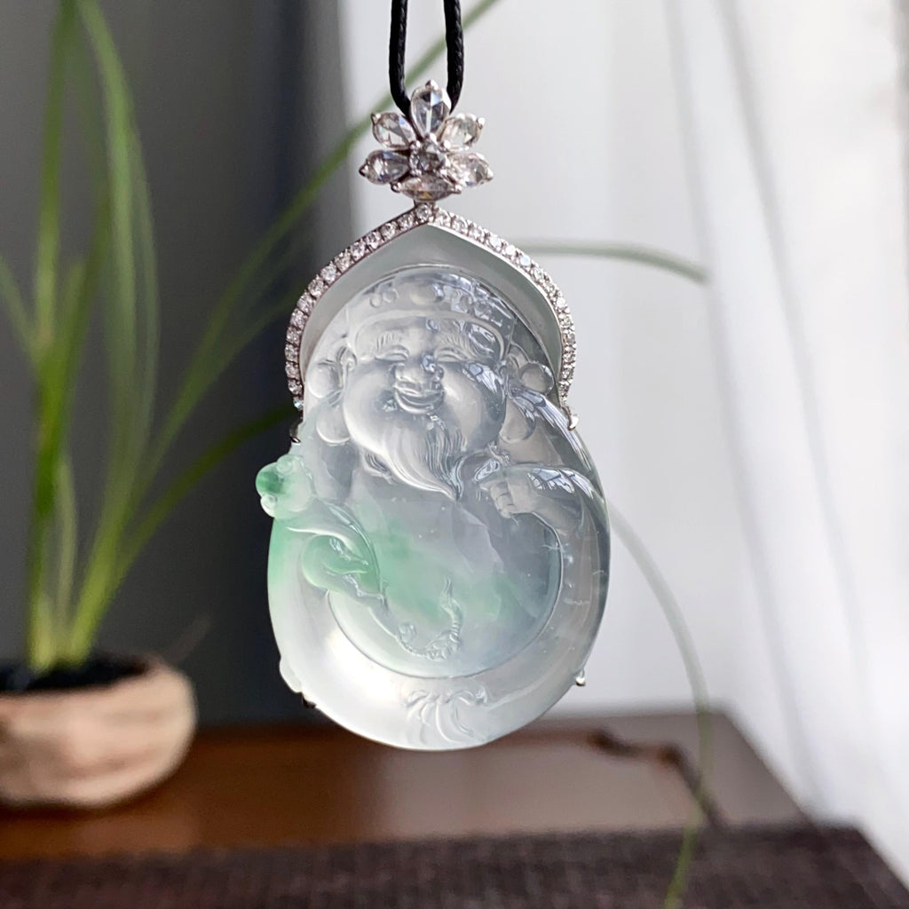 18k金钻镶冰种飘花财神吊坠（yc250290）