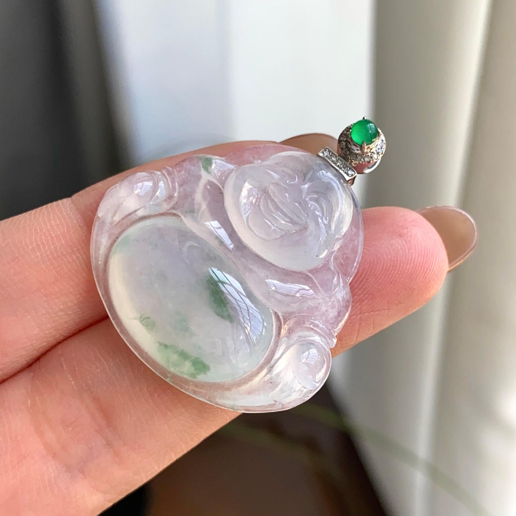 18k金钻镶冰种飘花佛公吊坠（yc263897）