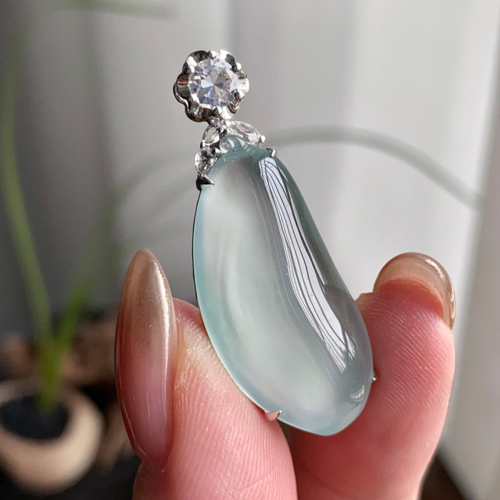 18k金钻镶冰玻种晴底福瓜吊坠（yc260820）