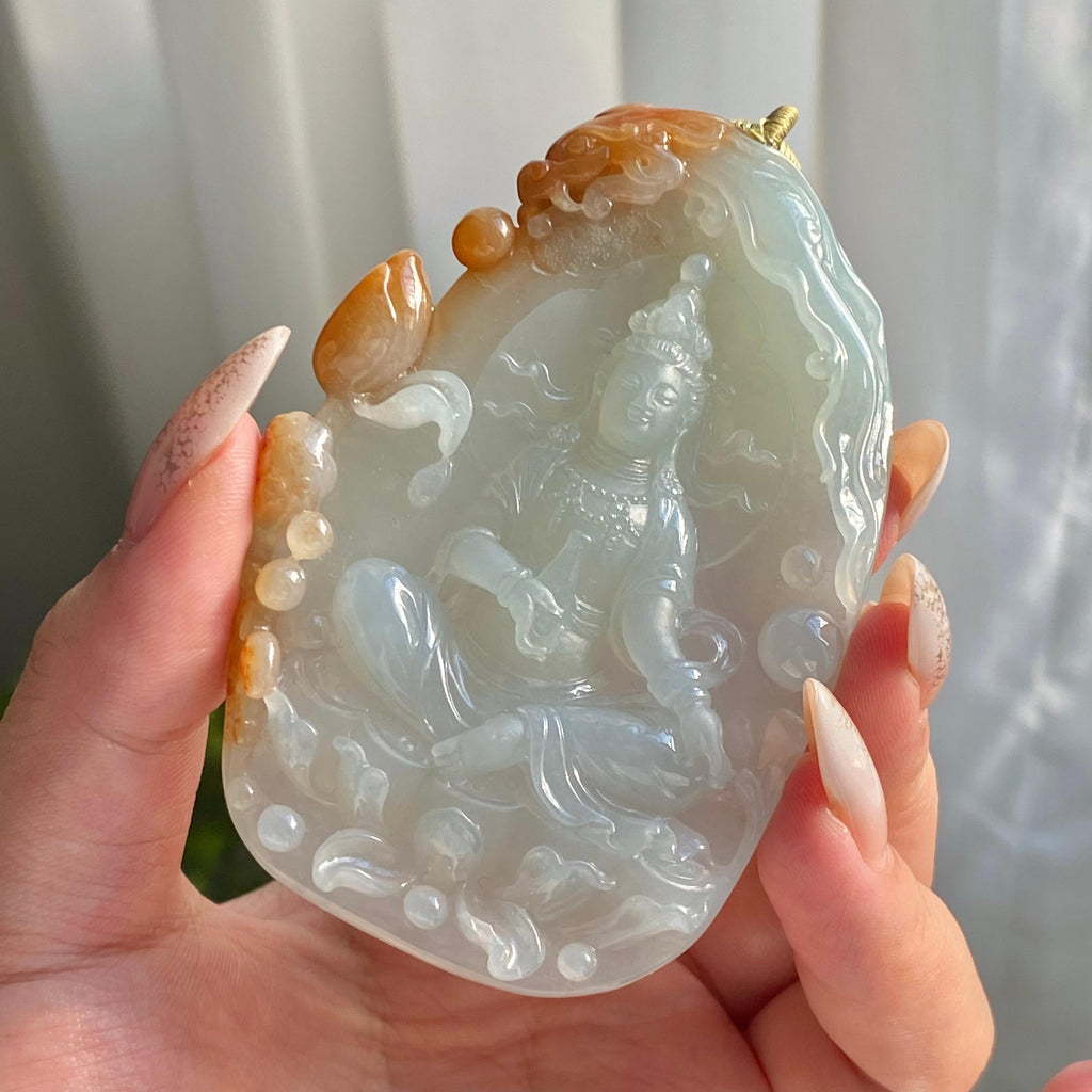 糯冰种双彩度母牌吊坠（yc214708）