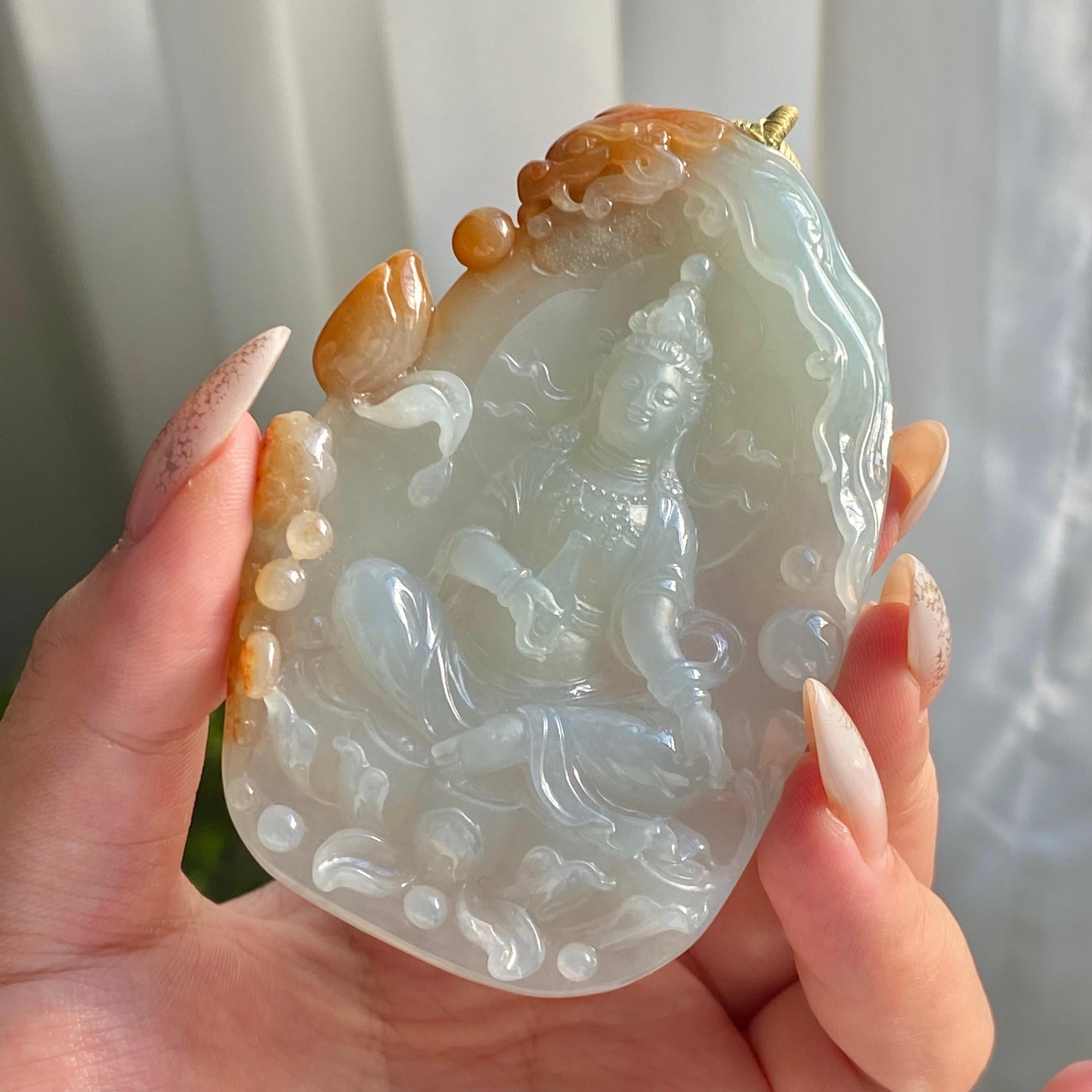 糯冰种双彩度母牌吊坠（yc214708）