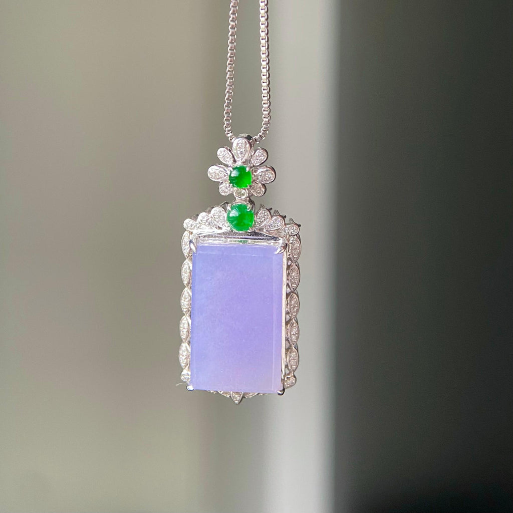 18k金钻镶冰种紫罗兰无事牌吊坠（yc216840）