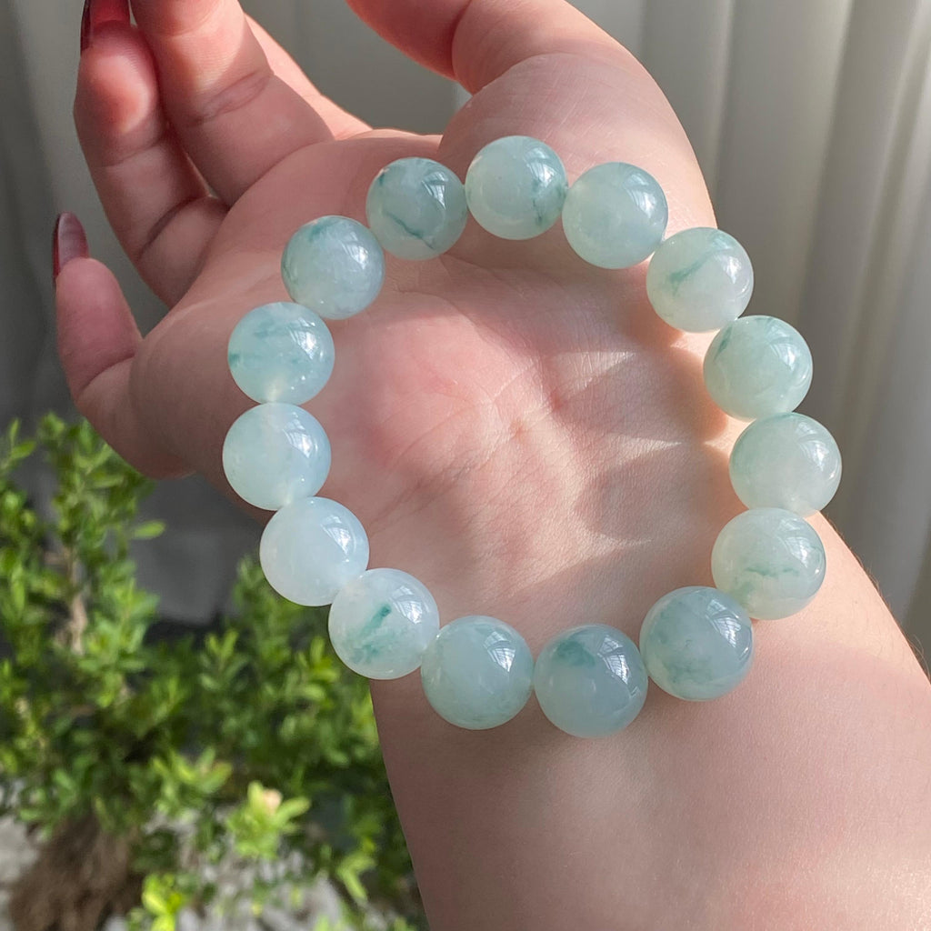 糯冰种飘花单圈手串（15颗）（yc213183）