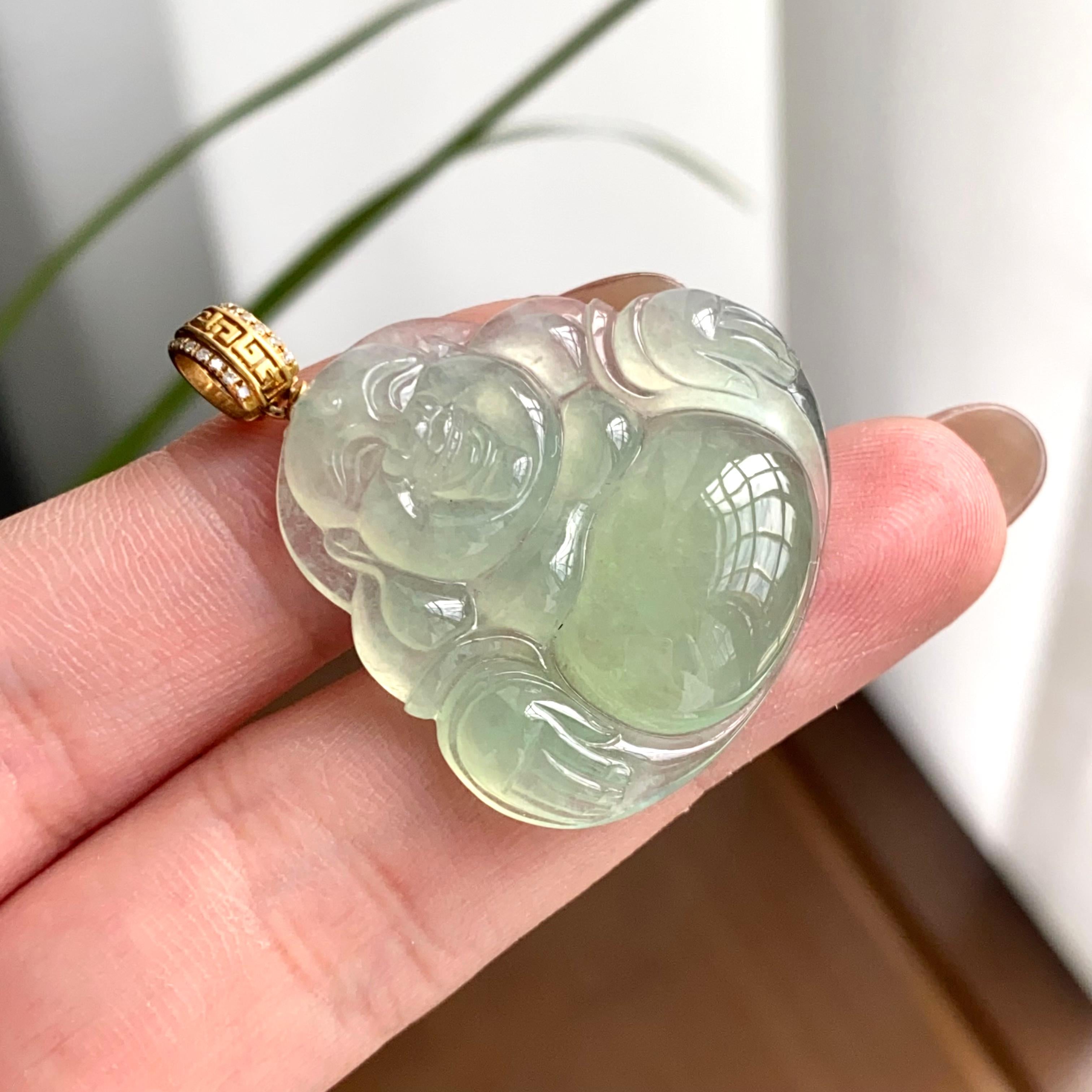 18k金镶冰种晴底佛公吊坠（yc262730）