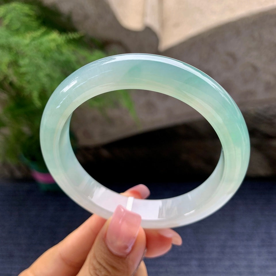 糯冰种蓝水平安镯（57.6mm）（yc097374）
