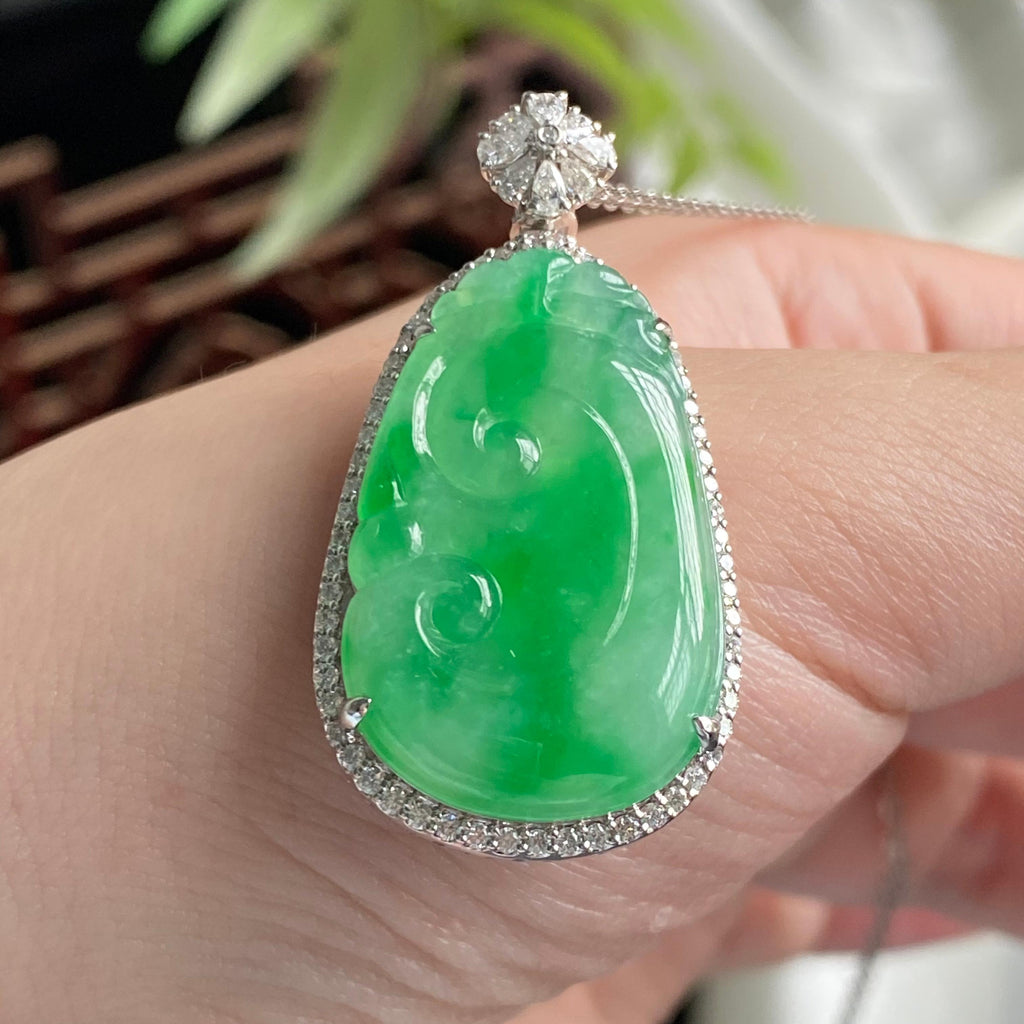 18k金钻镶冰种满绿如意吊坠（yc197330）