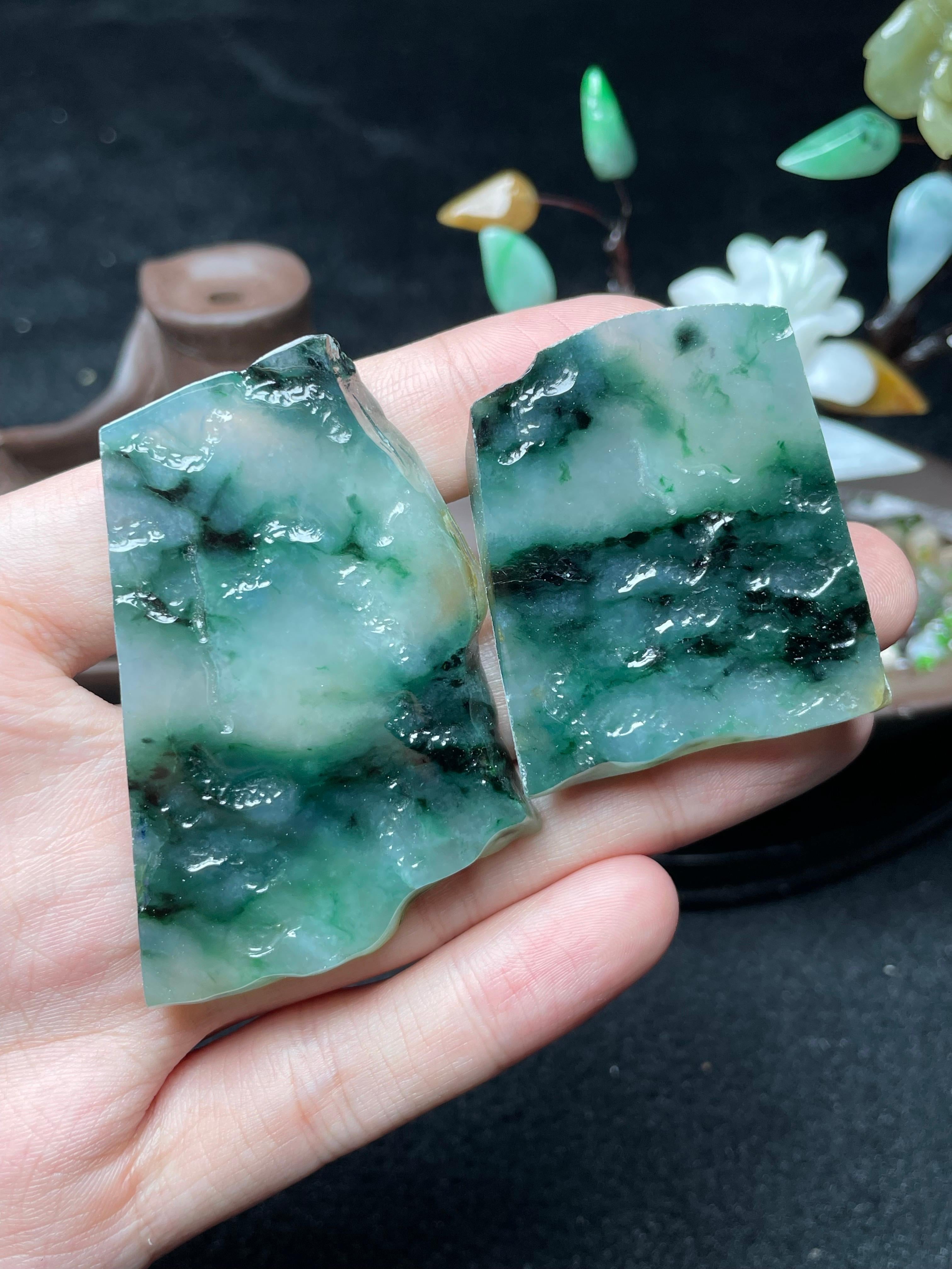 一对冰飘花牌子挂件料（yc521750）