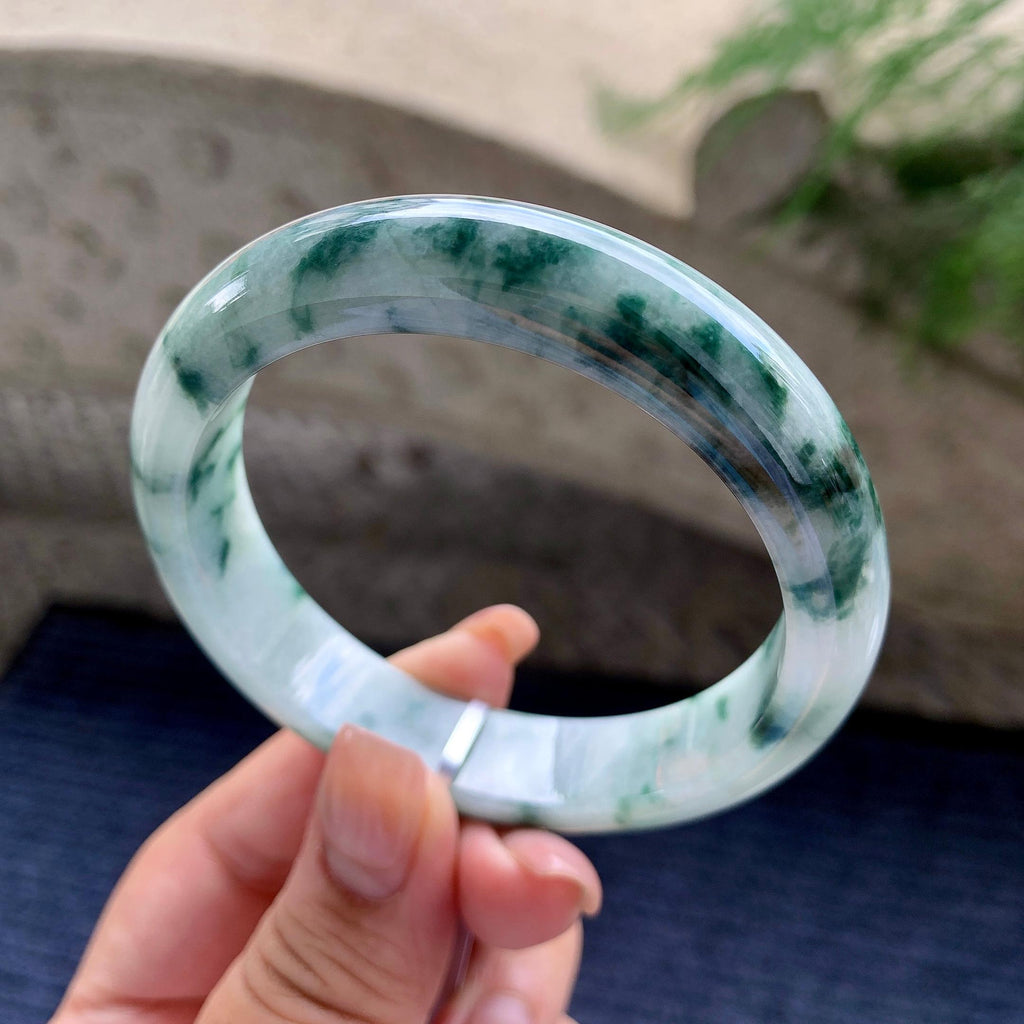 细糯种飘蓝花正圈平安镯 57.2圈口 天然缅甸A货翡翠（yc537895）