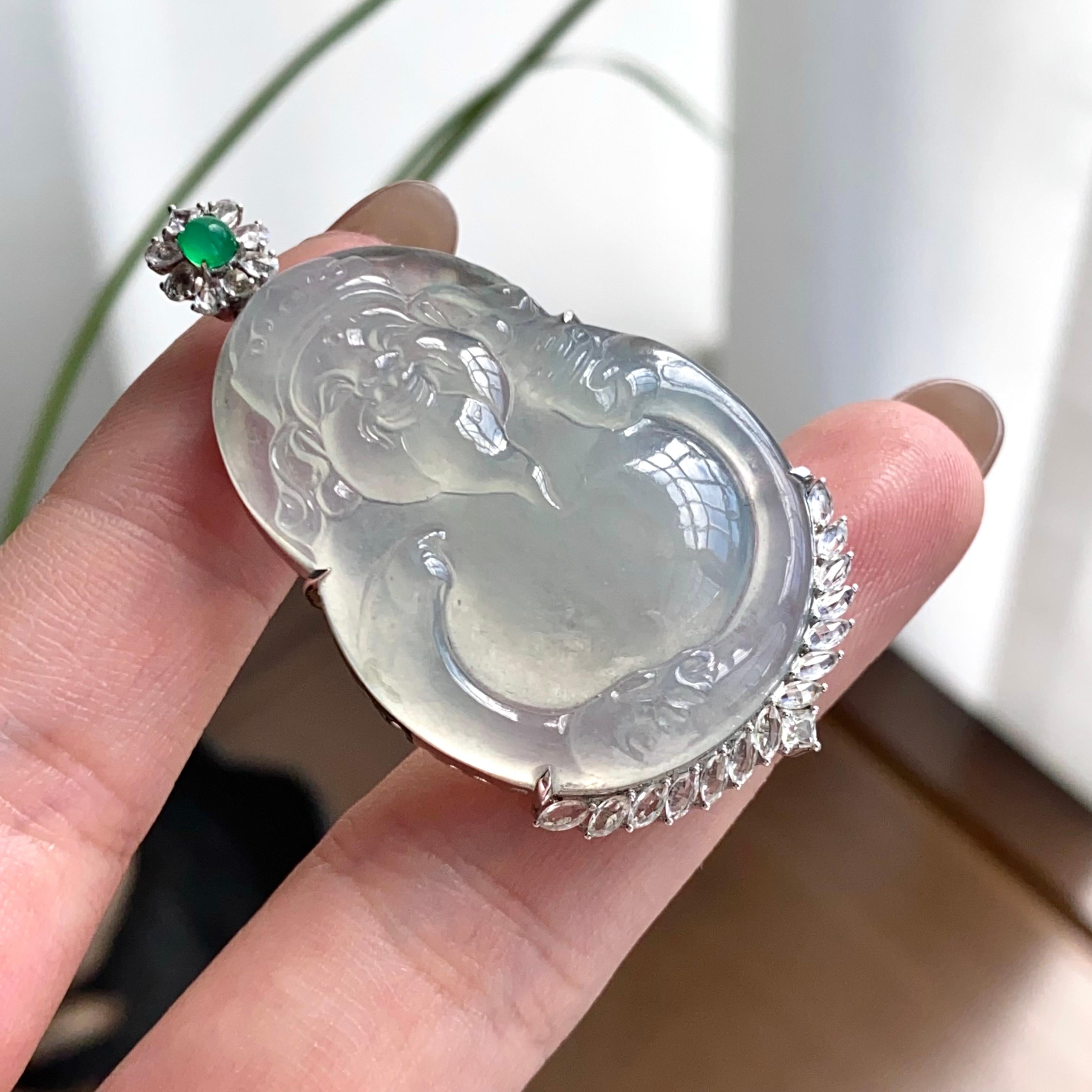 18k金钻镶冰种白月光财神吊坠（yc262704）