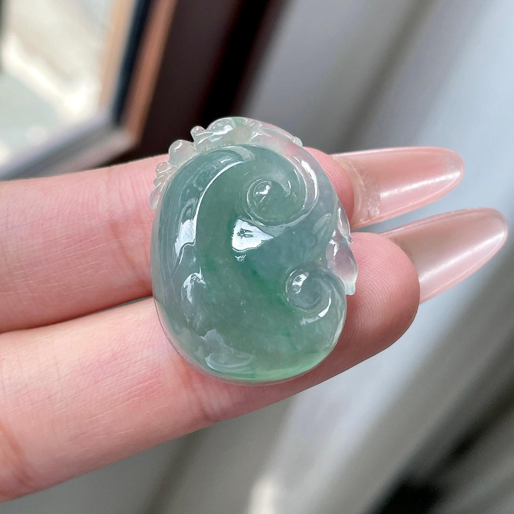 糯冰种油青色湖水绿如意吊坠 天然缅甸A货翡翠（yc525992）