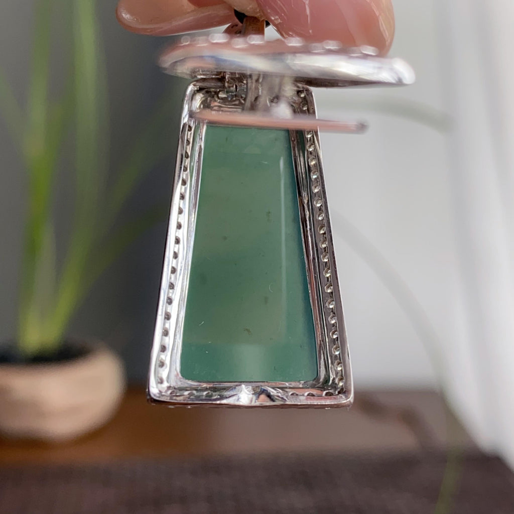 18k金钻镶冰种湖水绿无事牌吊坠（yc250216）