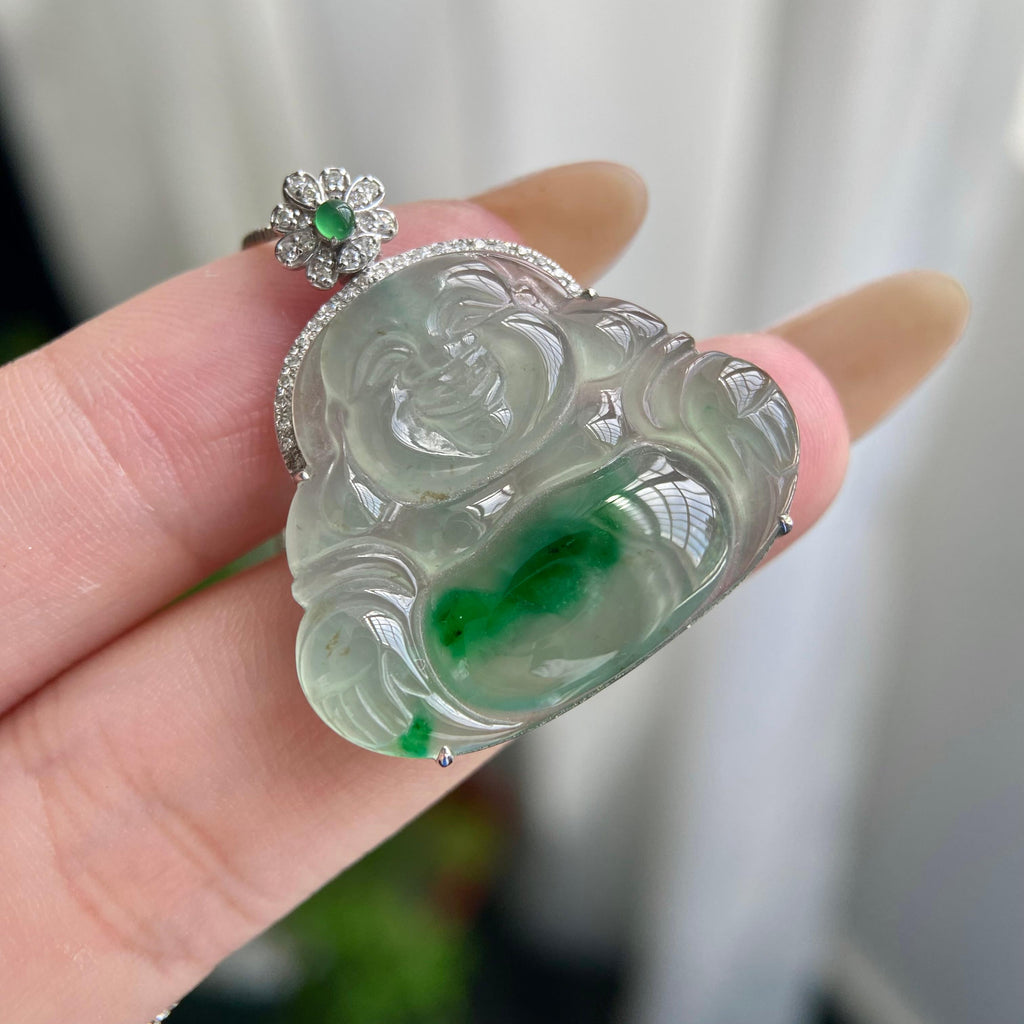 18k金钻镶冰种飘花佛公吊坠（yc217219）