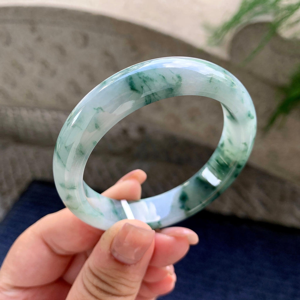 细糯种飘蓝花正圈平安镯 52.8圈口 天然缅甸A货翡翠（yc524441）