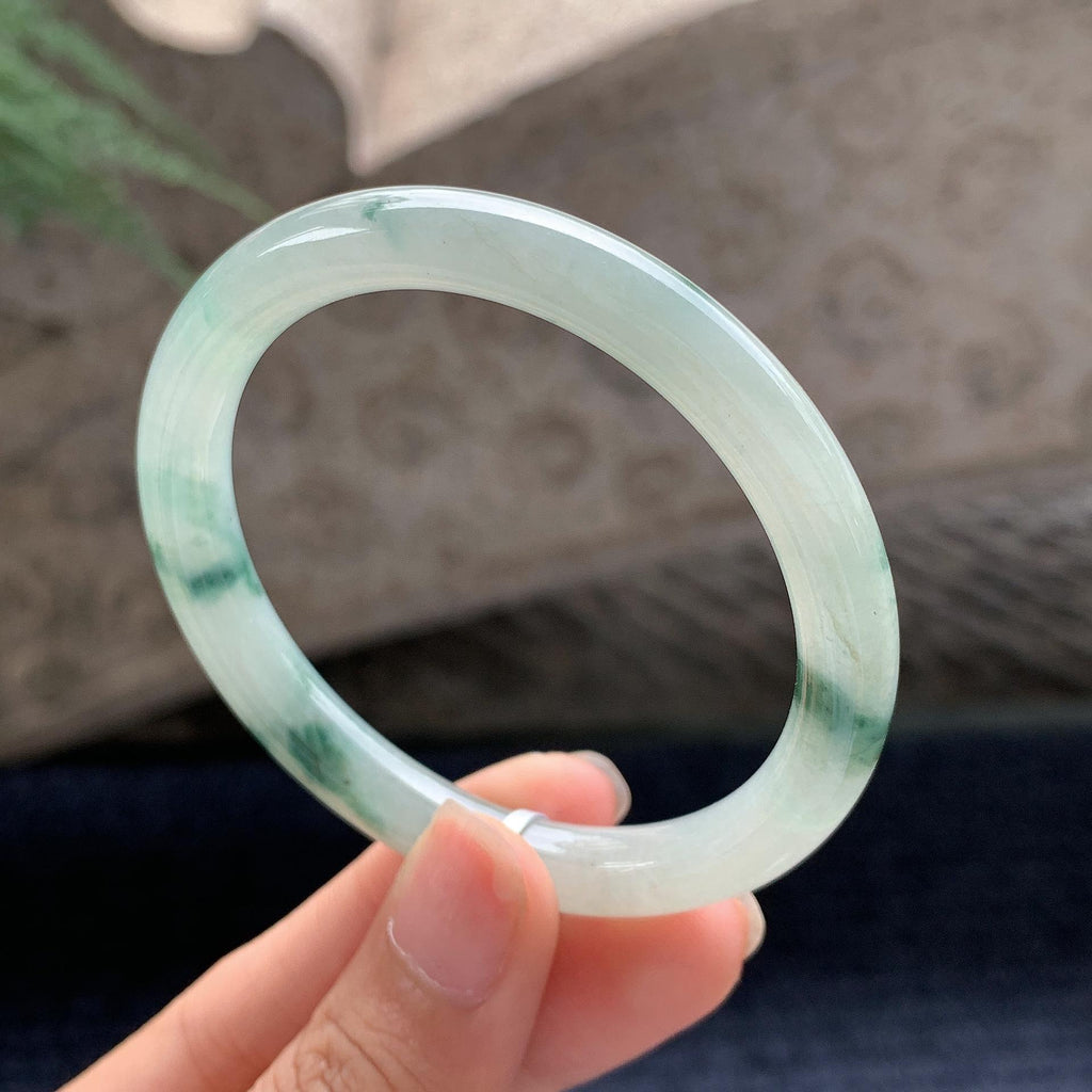 细糯种飘花圆条手镯 51.5圈 天然缅甸A货翡翠（yc696405）