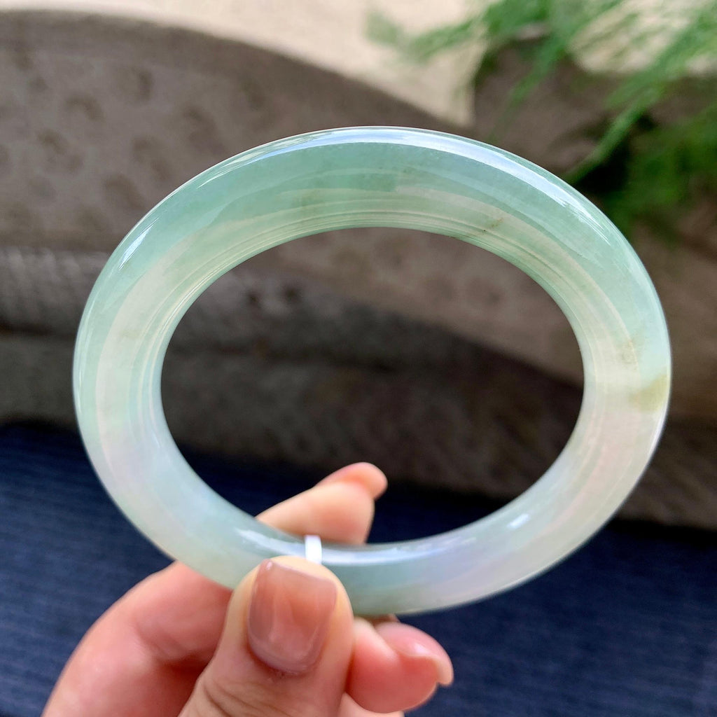 细糯种油青洒金圆条手镯 56圈口 天然缅甸A货翡翠（yc496401）