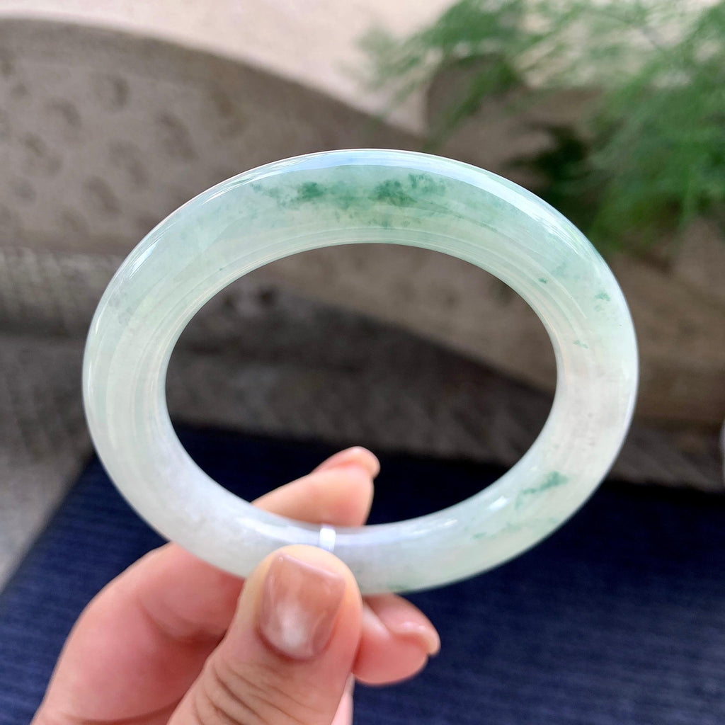 糯种飘绿花圆条手镯 54.3圈口 天然缅甸A货翡翠（yc701217）