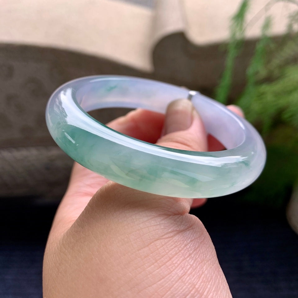 糯冰种紫罗兰飘花平安镯（52.8mm）（yc173916）