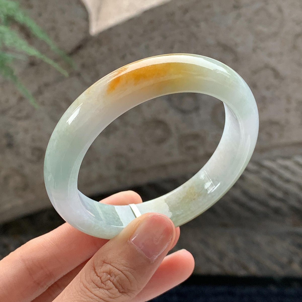 细糯种 黄加绿正圈平安镯 54.5圈 天然缅甸A货翡翠（yc701182）
