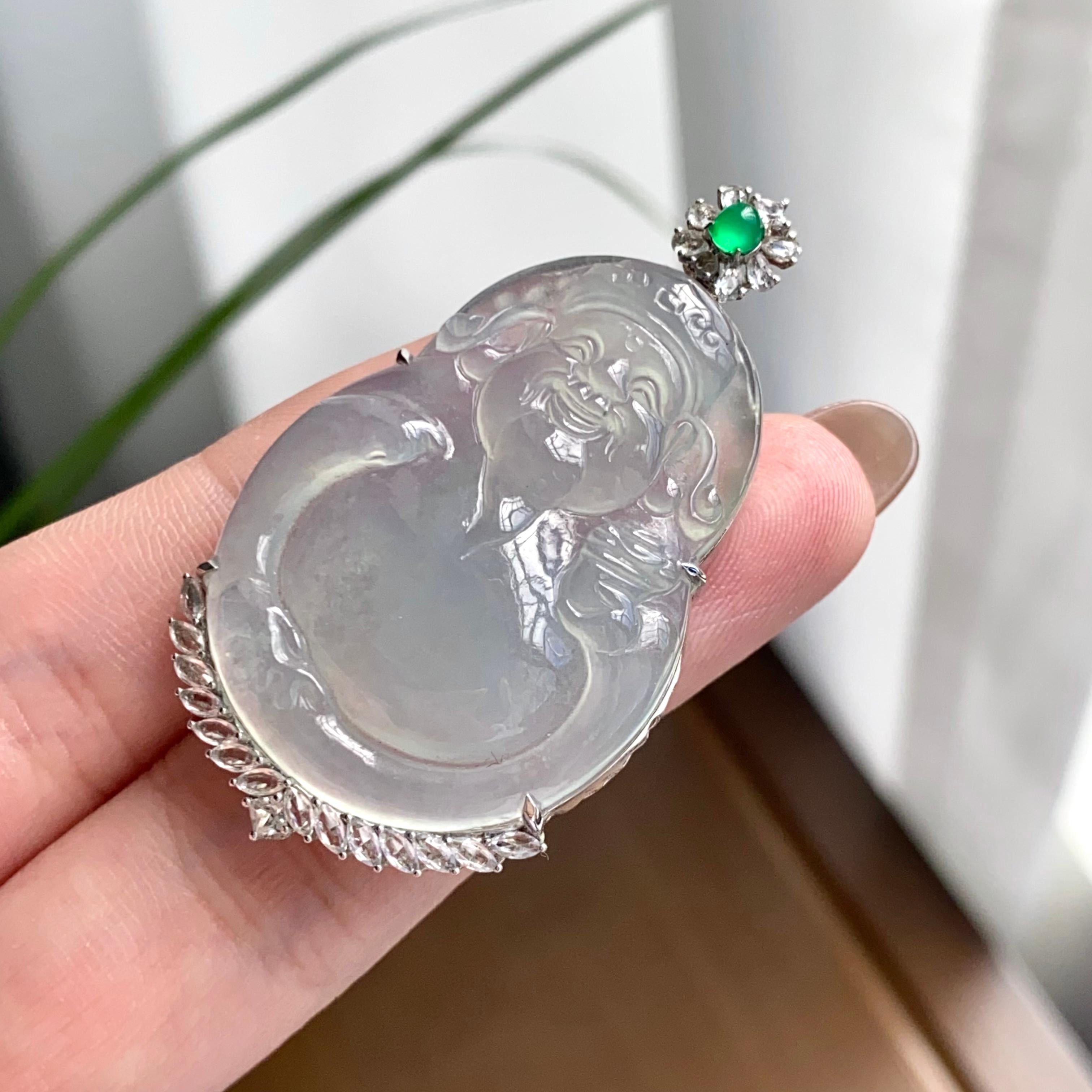 18k金钻镶冰种白月光财神吊坠（yc262704）